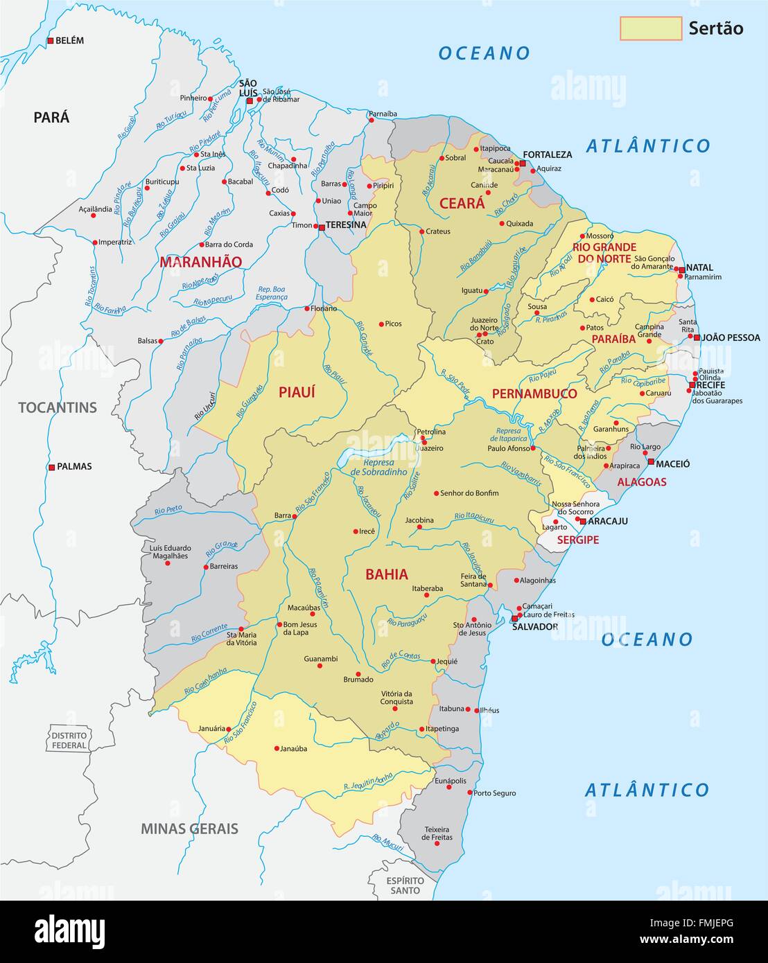 sertao map, brazil Stock Vector