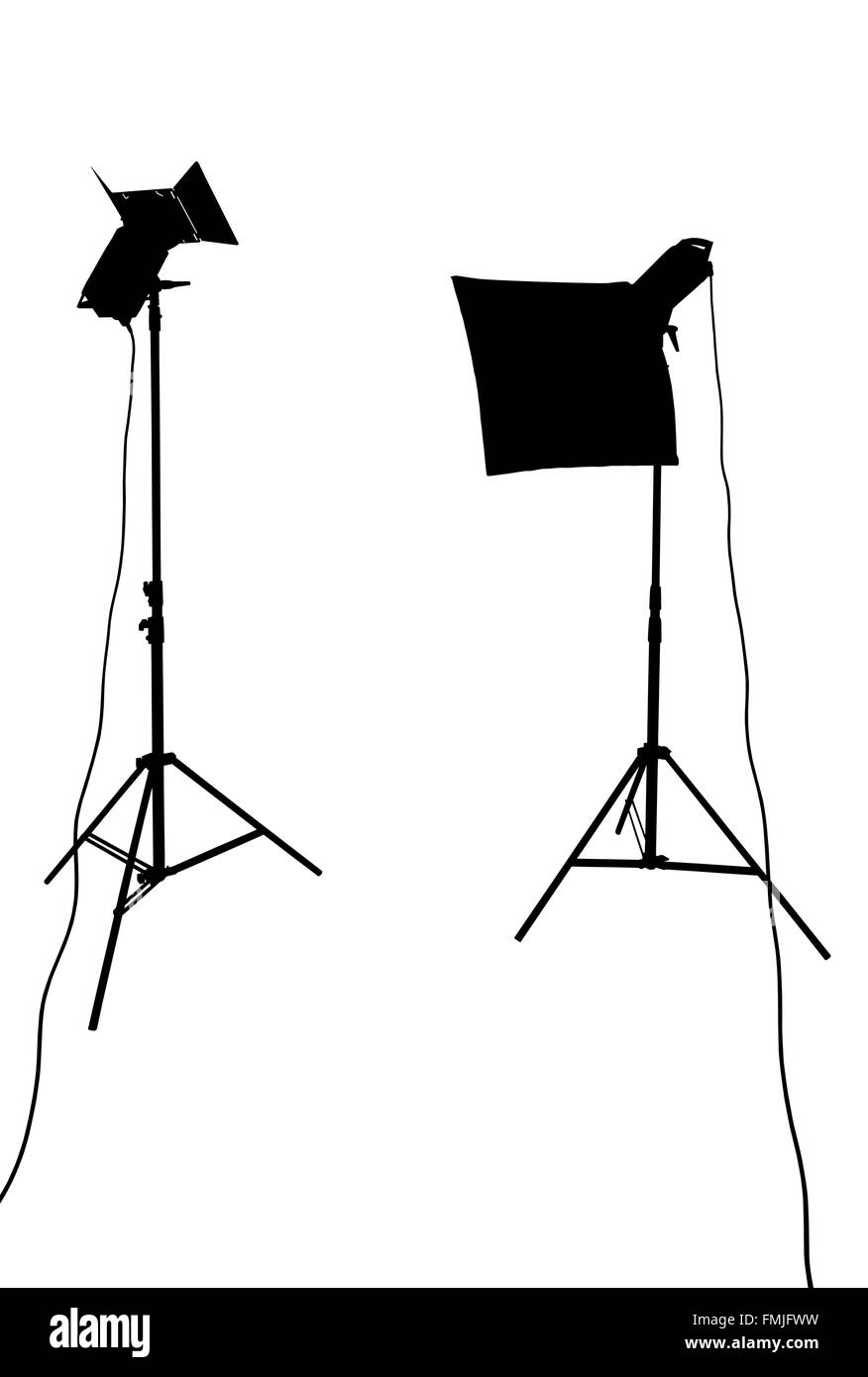 Silhouette of studio lighting equipment isolated on white with clipping path Stock Photo