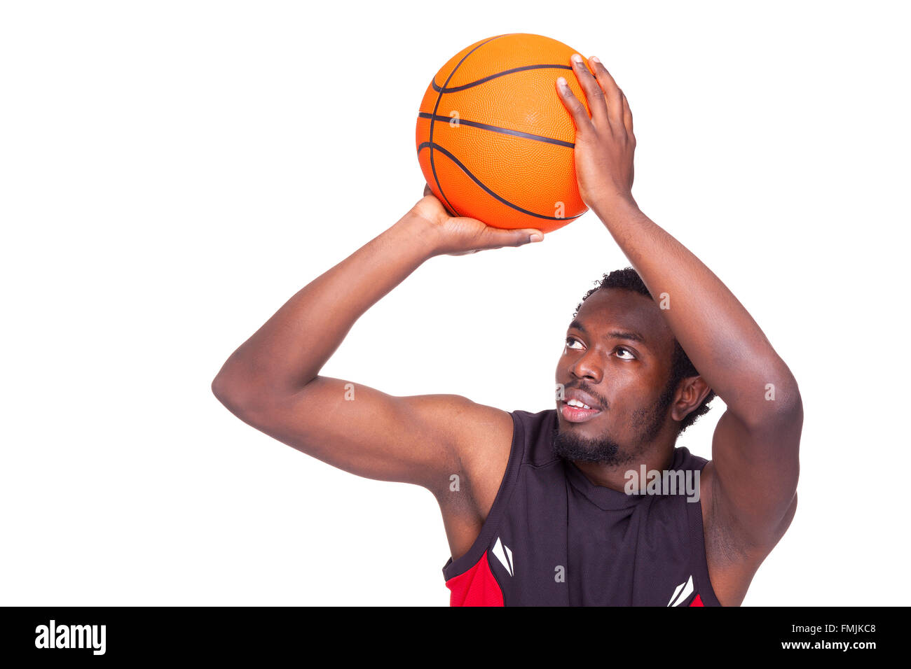Basketball player launching the ball, isolated on white background Stock Photo Alamy