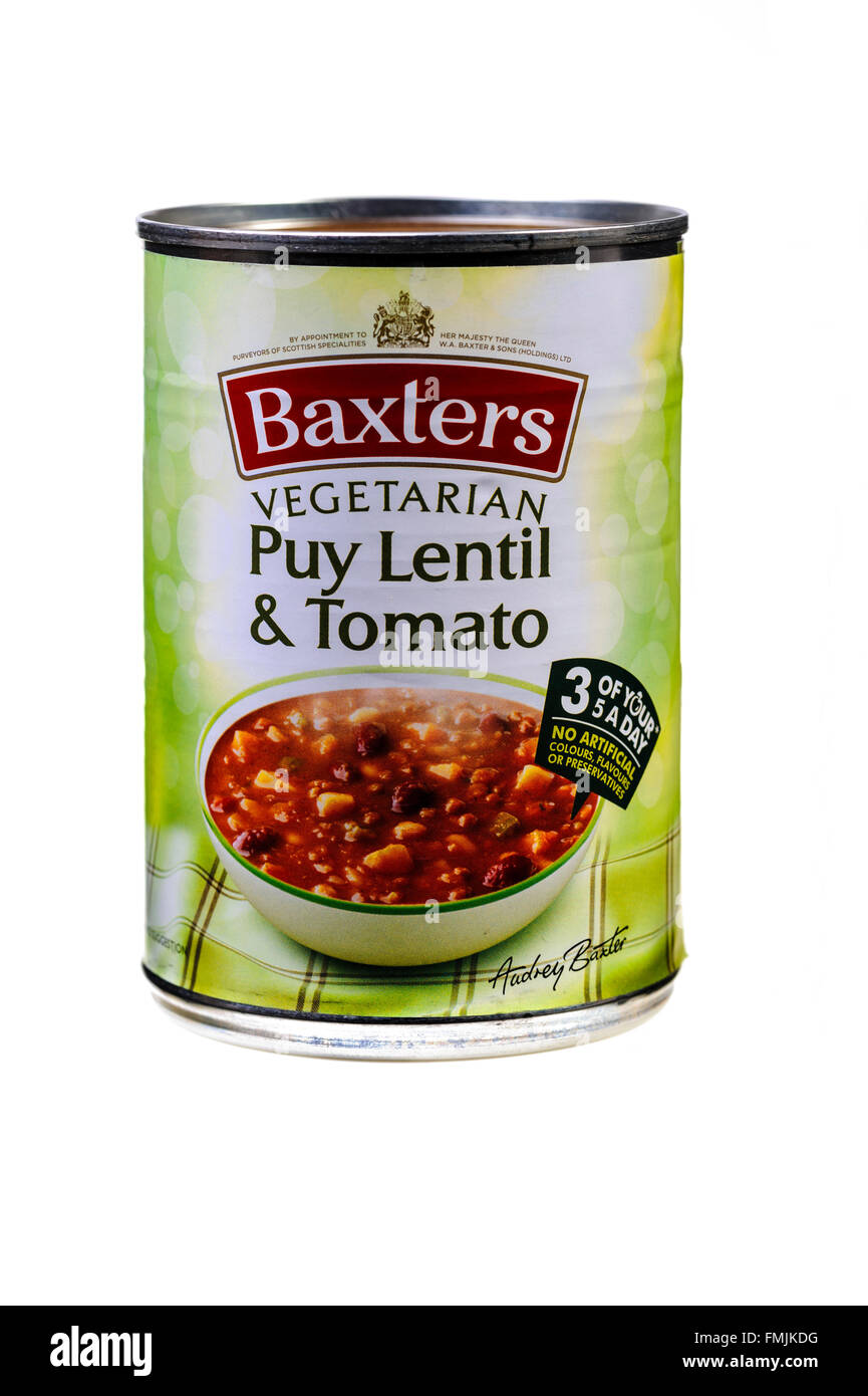 Can of Baxters Puy Lentil and Tomato soup. Stock Photo