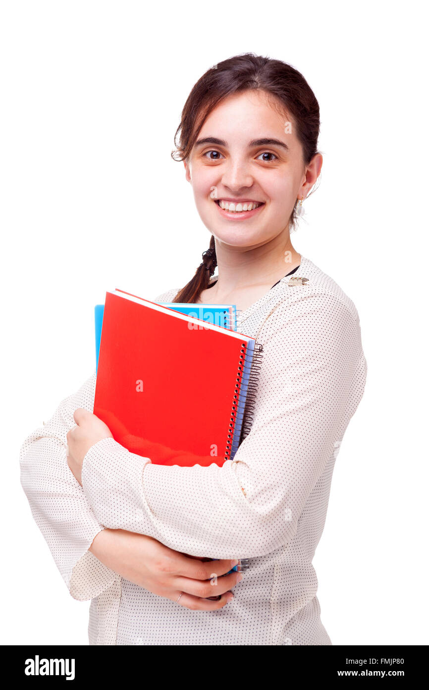 Happy smiling female student isolated on white background Stock Photo ...