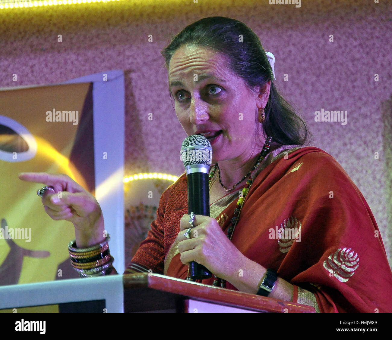 Bikaner, India. 12th Mar, 2016. Theater artist Sanjana Kapoor at the inauguration of three-day National Theater Festival in Bikaner, India. © Dinesh Gupta/Pacific Press/Alamy Live News Stock Photo