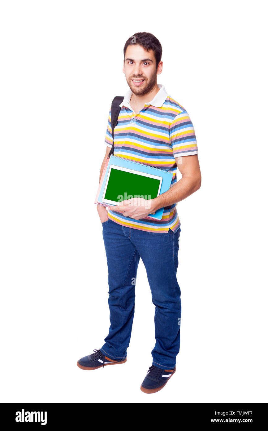 Handsome smiling male student standing over white background Stock ...