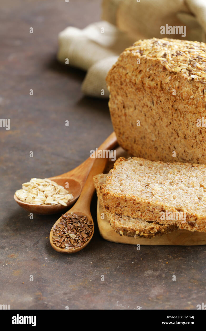 rye wholemeal bread with flax seed and oatmeal Stock Photo Alamy