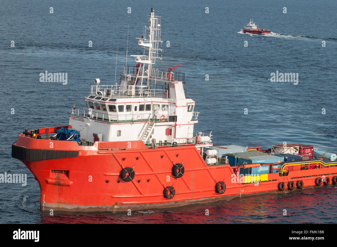supply boat around offshore rig Stock Photo Alamy
