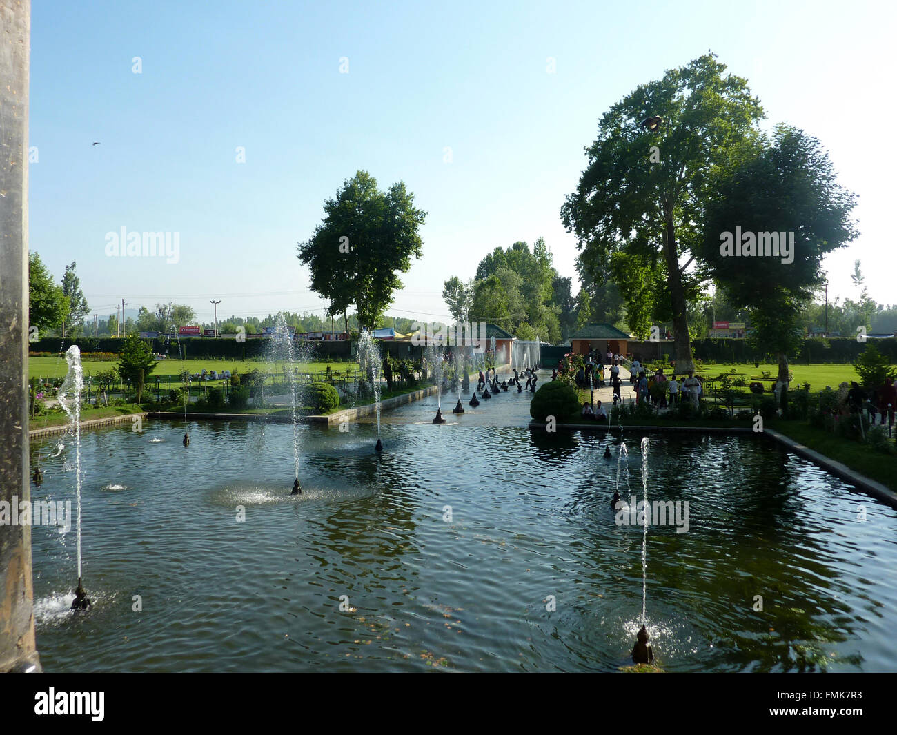 Shalimar Bagh, Srinagar, Kashmir, a Moghul Garden on the banks of Dal Lake, three terraces, central channel with fountains Stock Photo