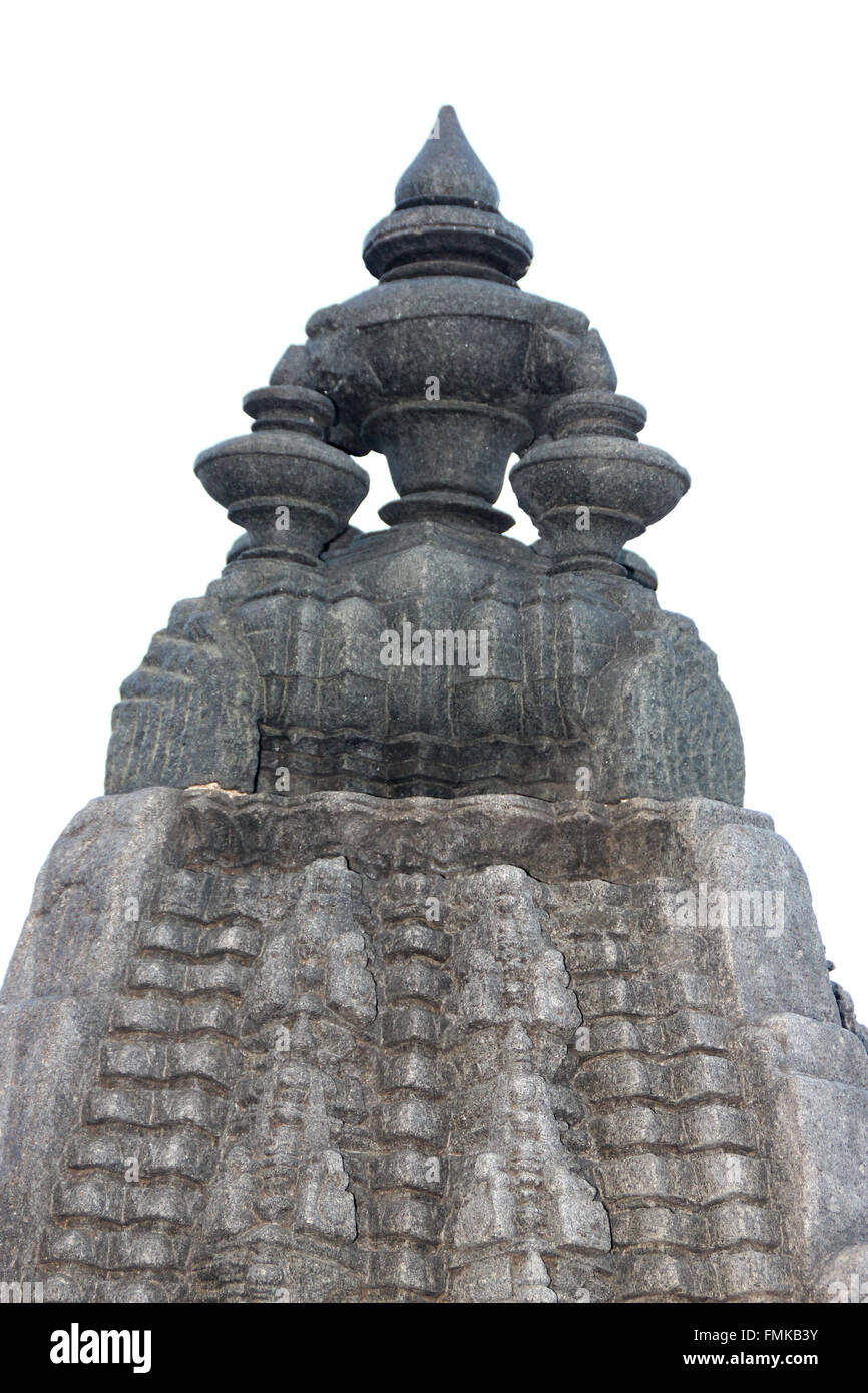 Chennakesava Temple in Belur, Karnataka, intricate architecture of one of the domes depicting the efficient and expert stone car Stock Photo