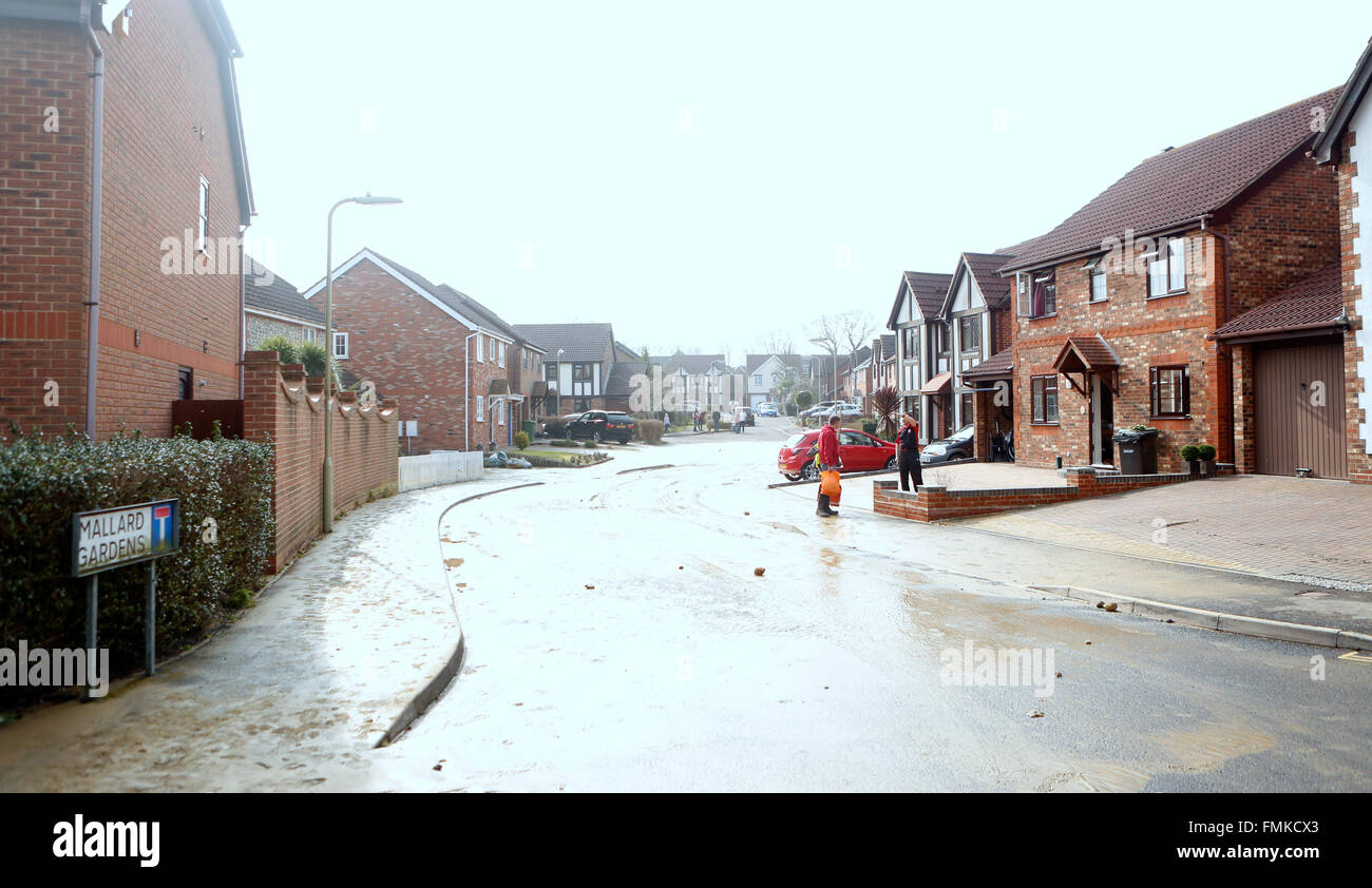 Southampton, Hampshire, UK. 12th Mar, 2016.Water main burst causing