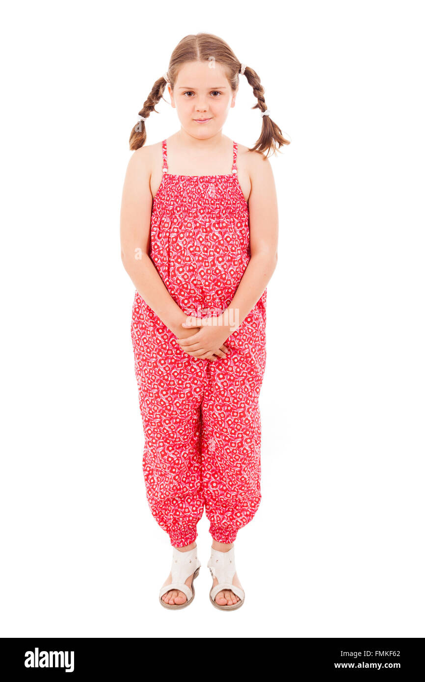 Full length portrait of a happy little girl on white background Stock ...