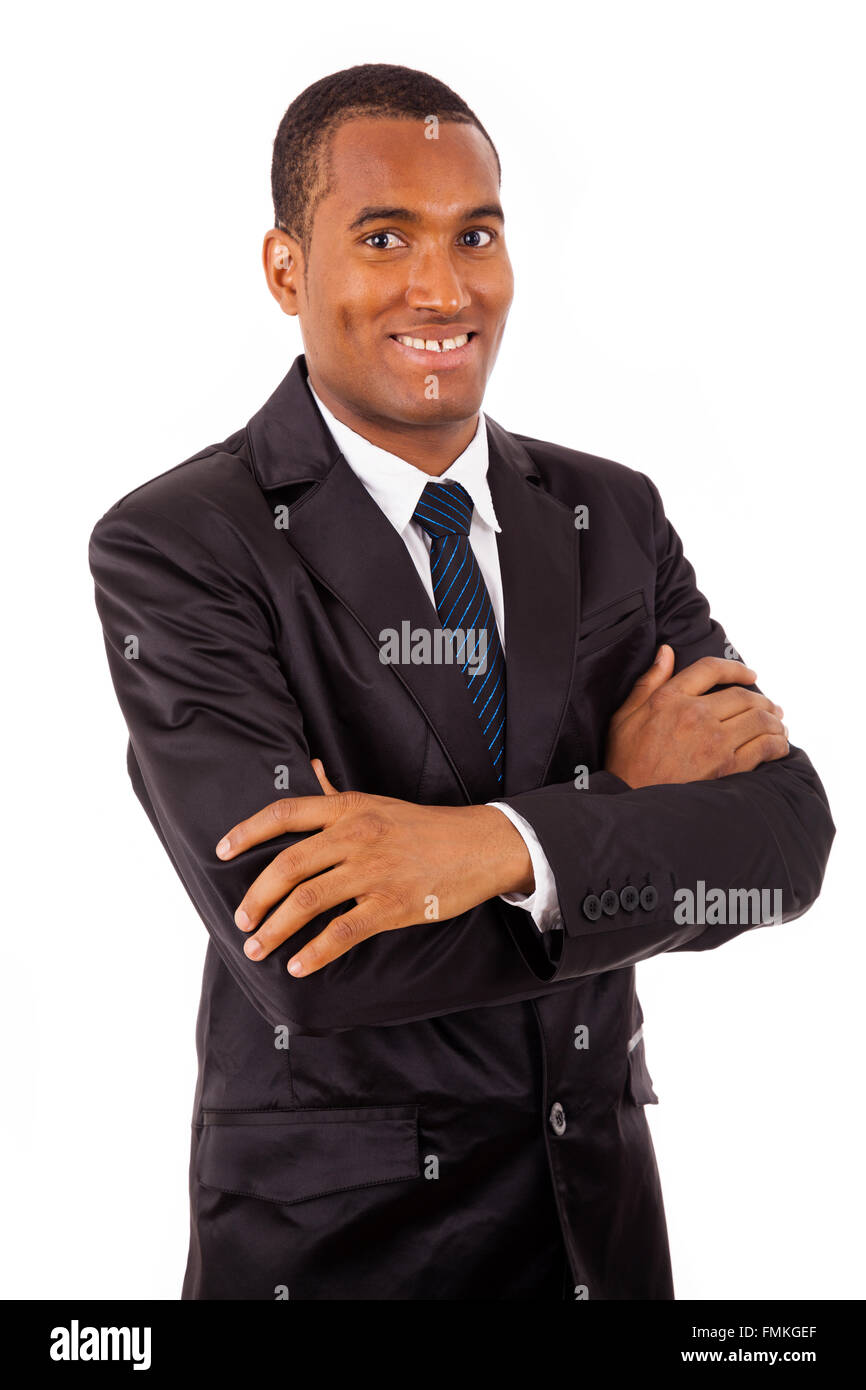 Portrait of a handsome young African American business man, isolated on ...