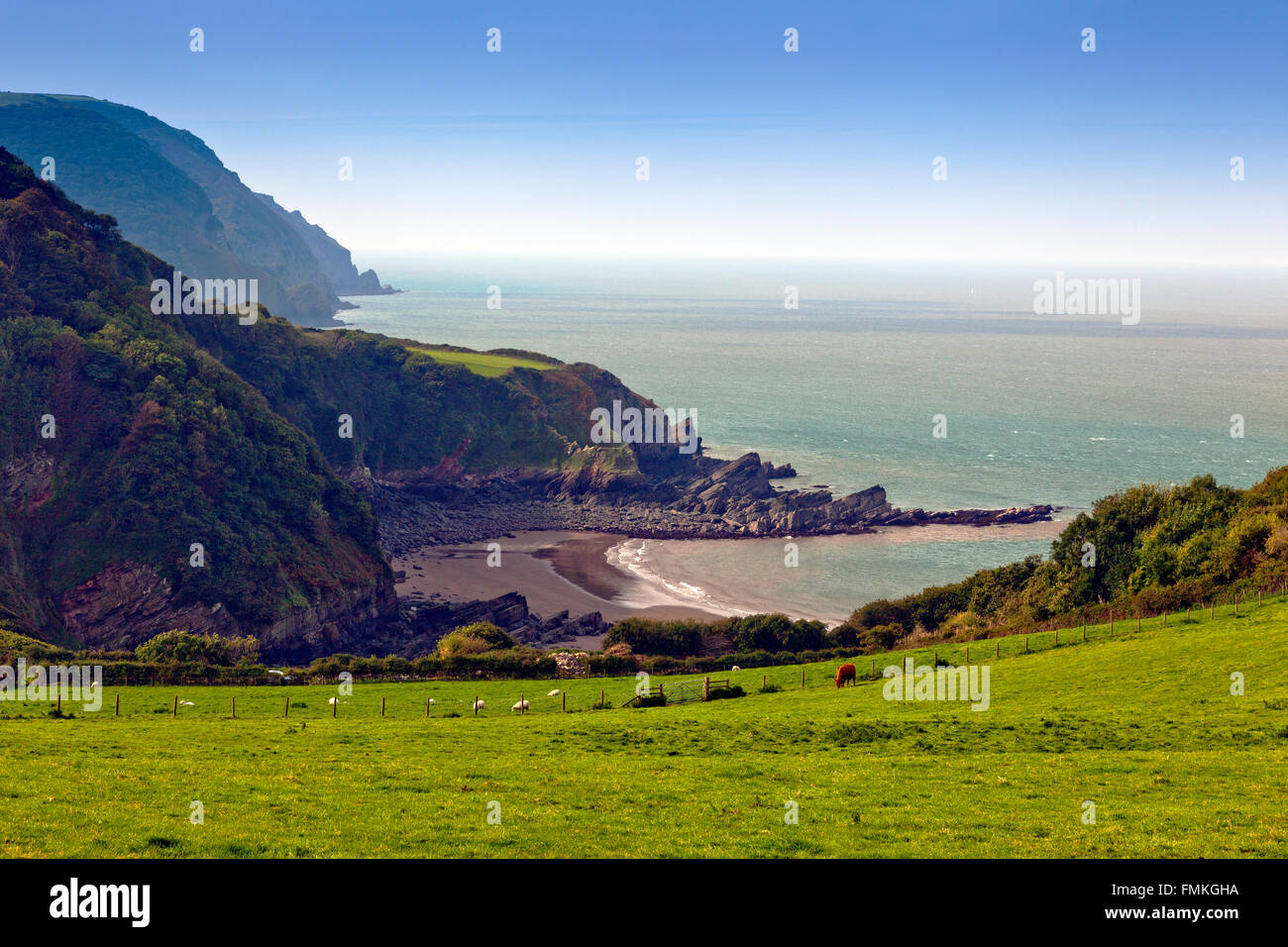 Lee Bay and the Bristol Channel, North Devon, England, UK Stock Photo