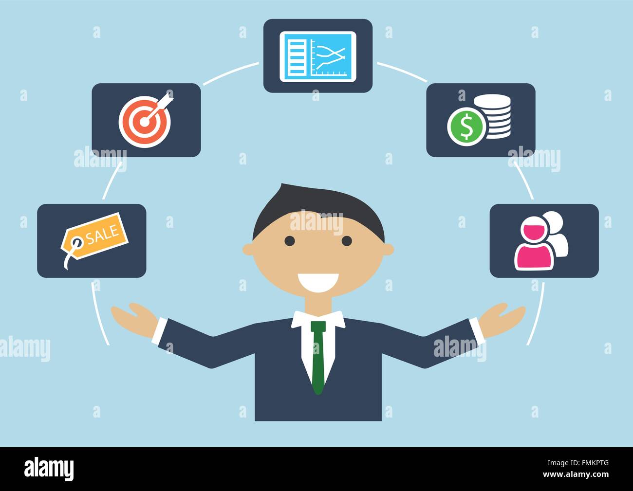 People at work: vector illustration of sales expert or sales manager Stock Vector