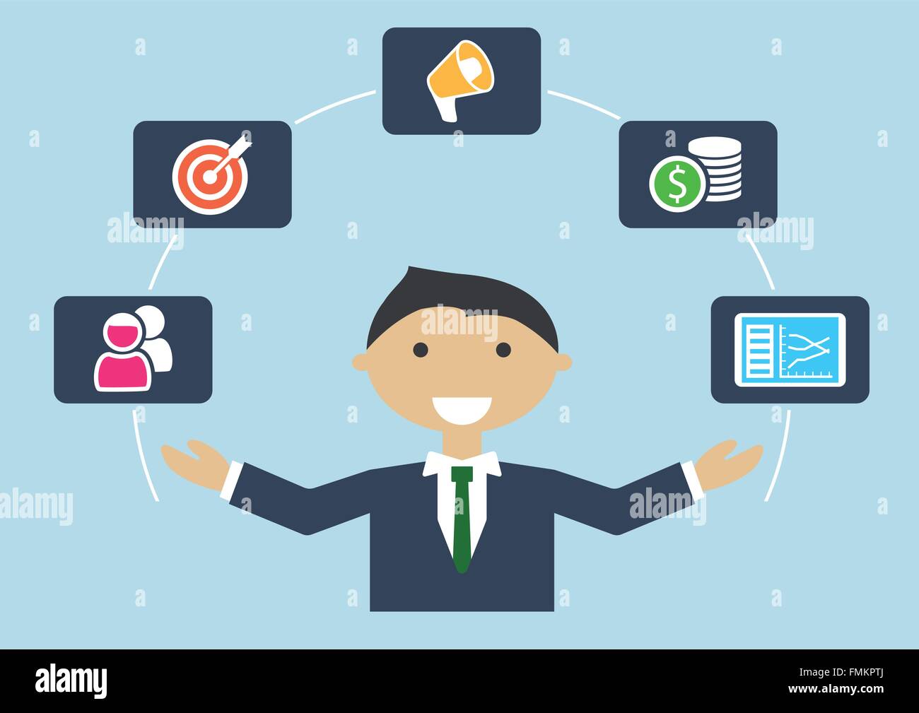 People at work: vector illustration of marketing manager or marketing expert job profile Stock Vector