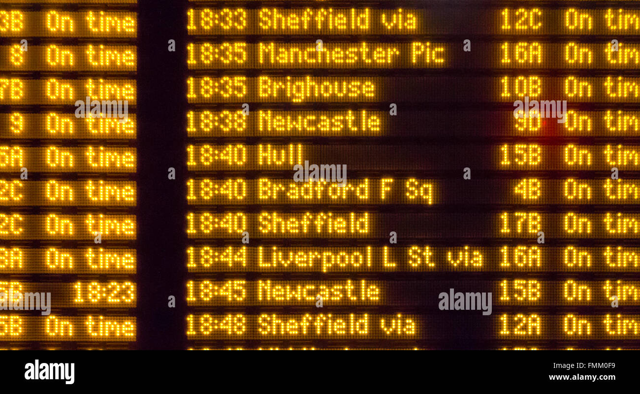 Train timetable in a railway station. Leeds, United Kingdom Stock Photo ...