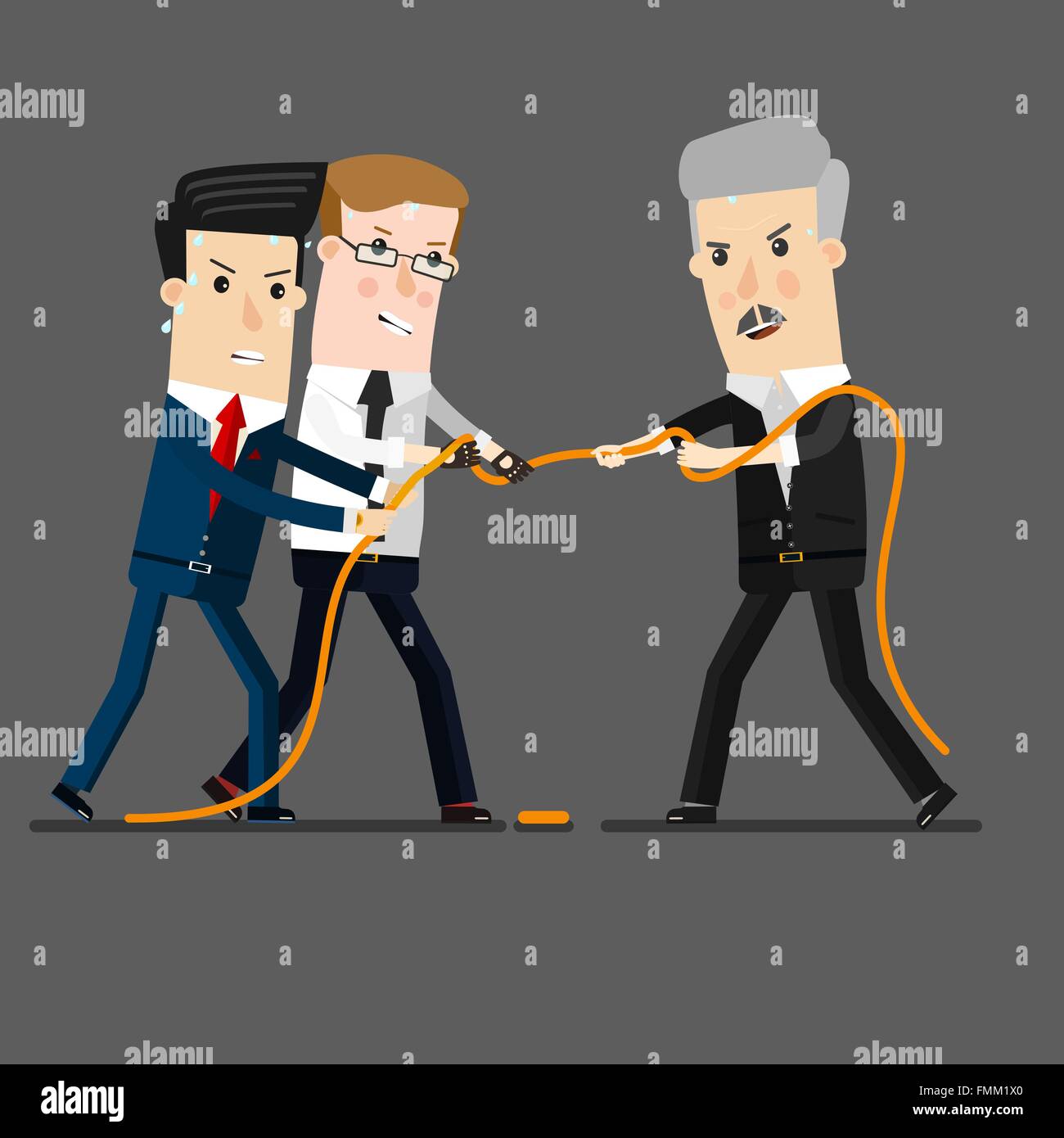 Successful and powerful businessman competing with group businessmen in a tug of war battle, for leadership or business competition.  Business concept cartoon illustration Stock Vector