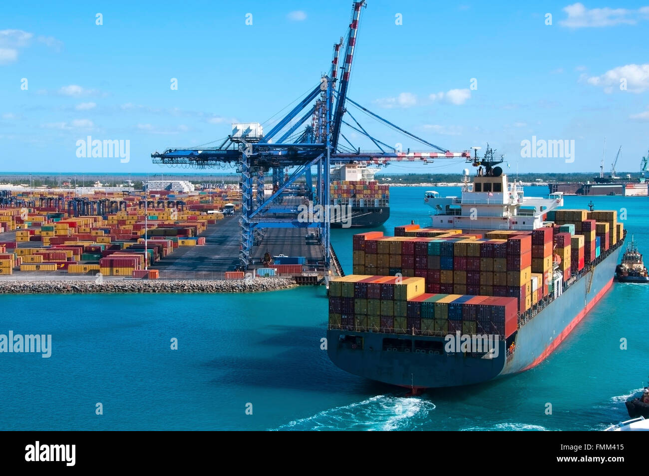 Port of Freeport Bahamas Container shipyard with heavy lifting Cranes
