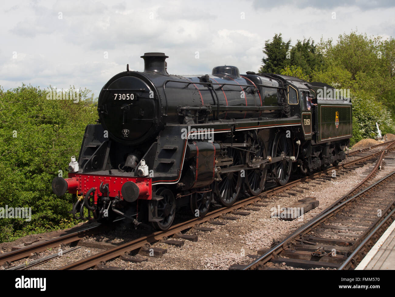 BR CLASS 5MT 4-6-0 STEAM LOCOMOTIVE 73050 “ CITY OF PETERBOUGH “ AT THE NENE VALLEY RAILWAY . Stock Photo