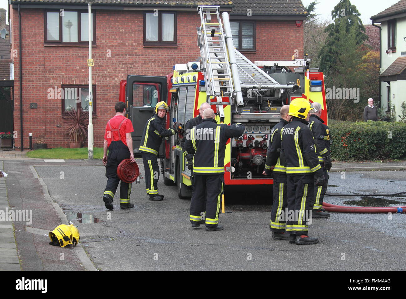 Firefighters at the scene of a domestic property fire in Dagenham ...