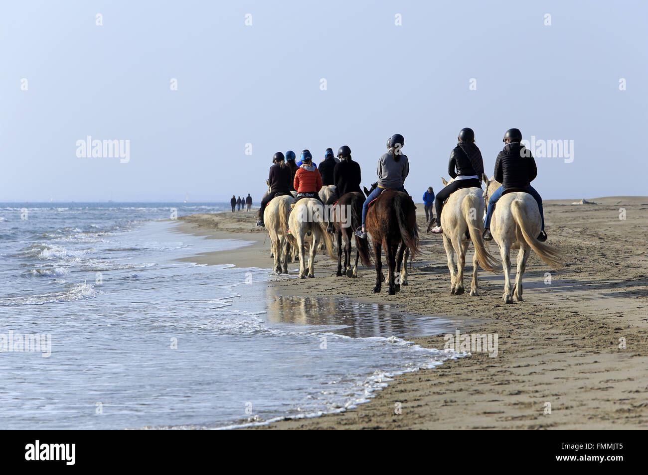 Le Grau Du Roi, Languedoc-Roussillon, France. 12th March 2016. Horseback riding on the beach Espiguette in the Camargue Gard. Credit:  Digitalman/Alamy Live News Stock Photo