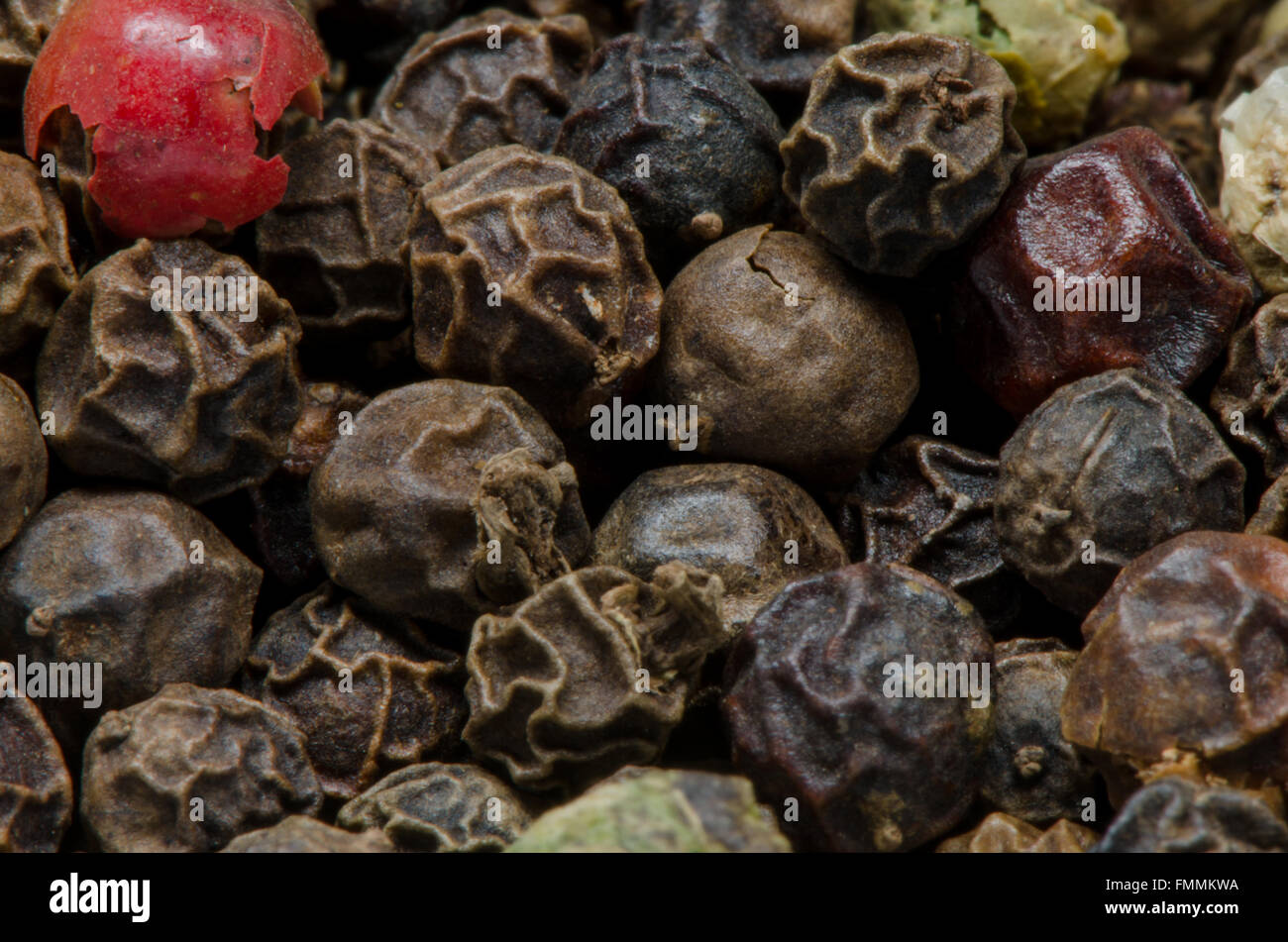 Peppercorns close up with a macro approach Stock Photo