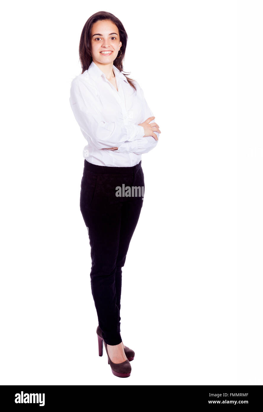 Beautiful business woman with arms crossed - isolated over white Stock ...