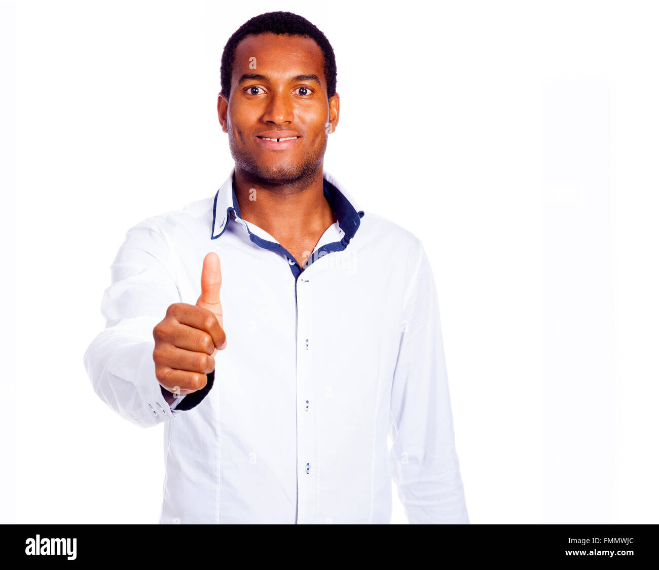 Handsome black man thumbs up, isolated on white background Stock Photo