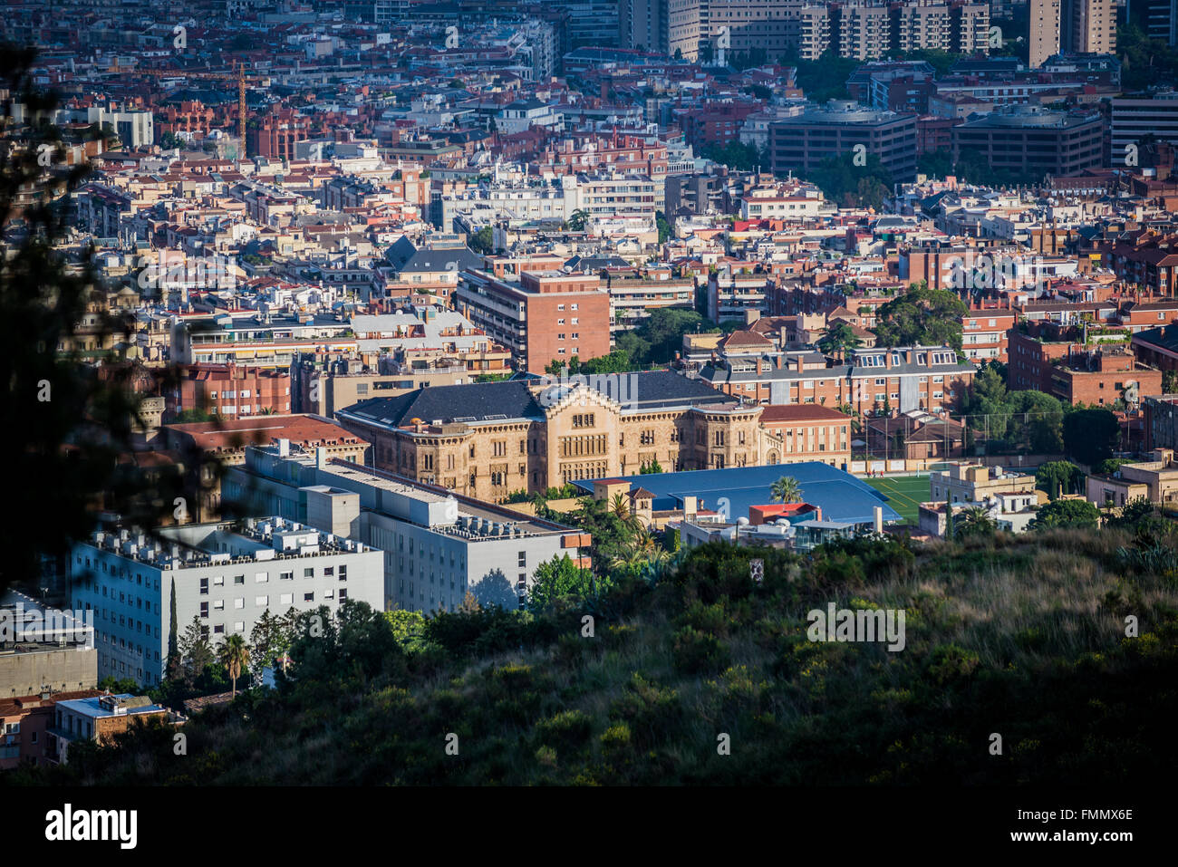 Aerial view from Tibidabo mountain on Barcelona city, Spain Stock Photo