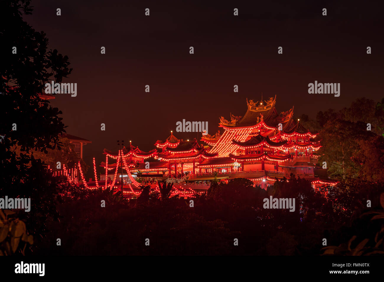 Red lanterns hanging in rows during chinese lunar new year at Thean Hou ...