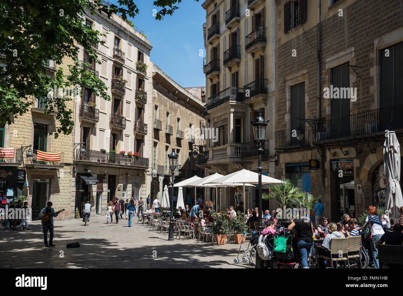 square in Gothic Quarter, Ciutat Vella, Barcelona, Spain Stock Photo