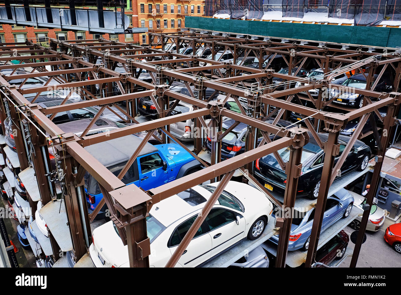 NEW YORK CITY OCTOBER 7, 2014 Cars parked in an automatic elevation parking system in