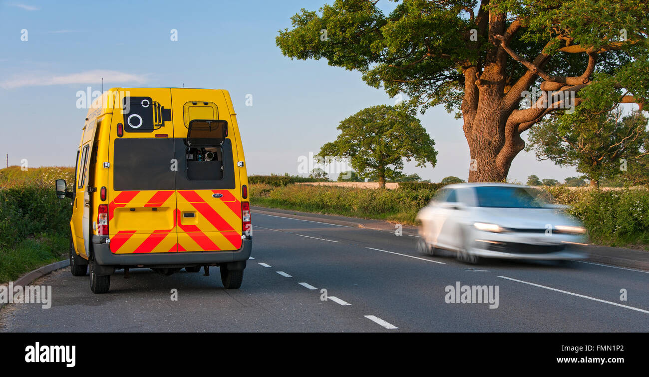 Police Speed Traffic Enforcement Van & Speeding Traffic, Cheshire, England, UK Stock Photo