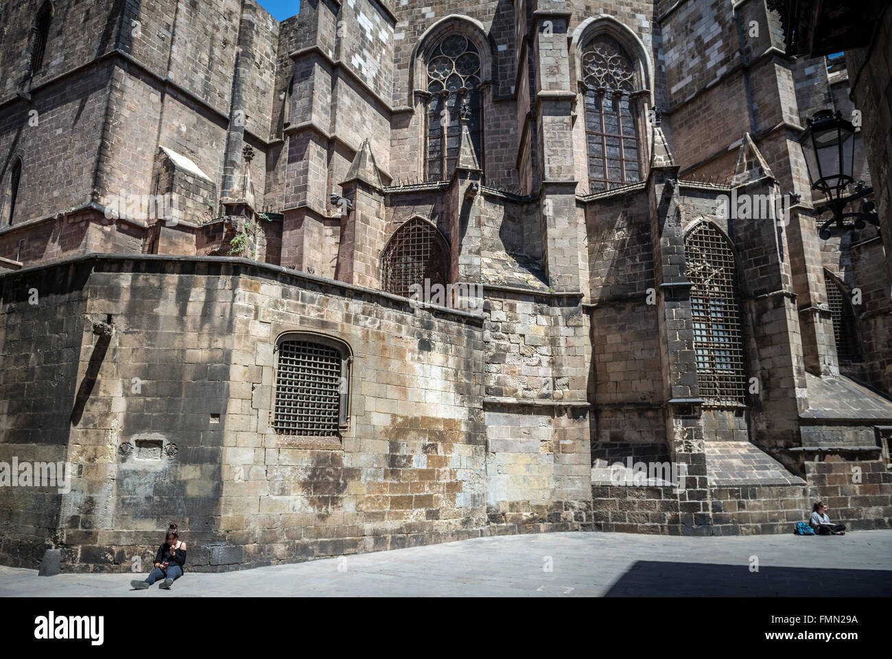 Gothic Cathedral of the Holy Cross and Saint Eulalia called Barcelona Cathedral, Barcelona, Spain Stock Photo