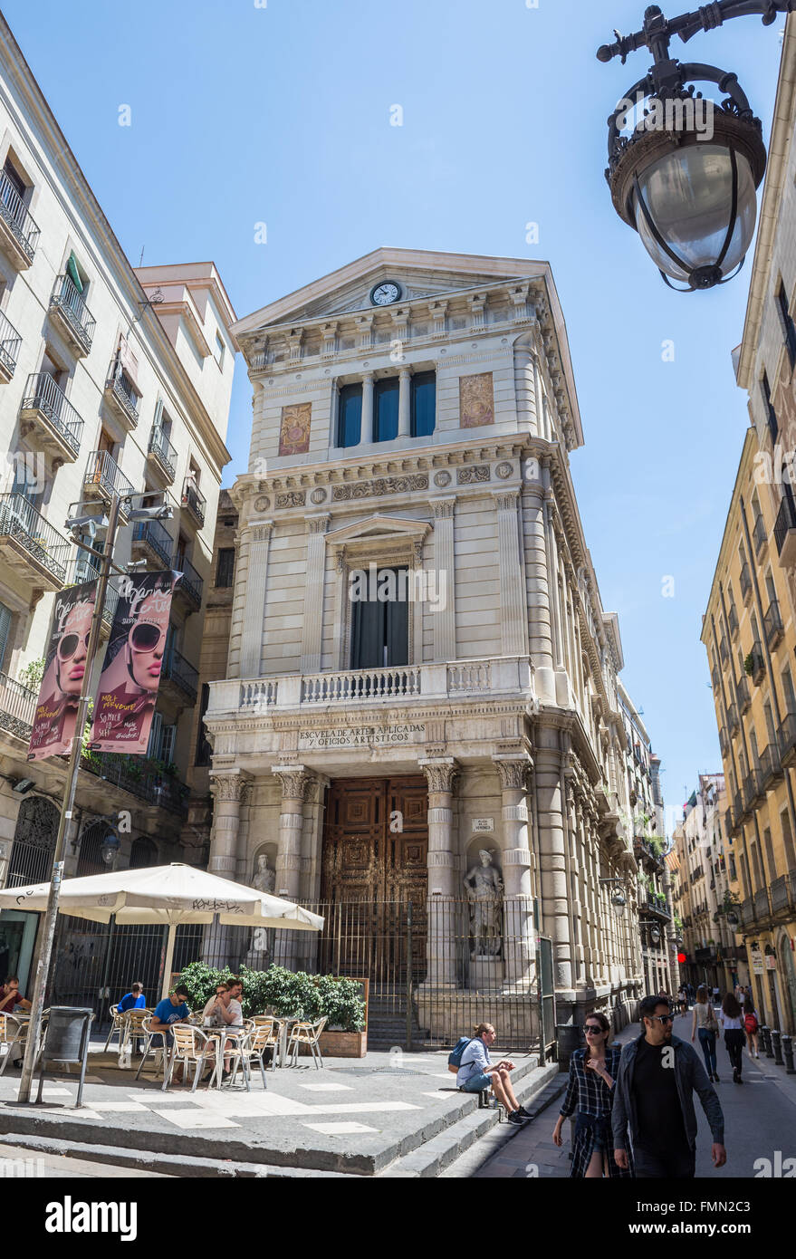 Escola de la Llotja - Barcelona Arts and Crafts School - at Placa de la Veronica in Gothic Quarter, Barcelona, Spain Stock Photo