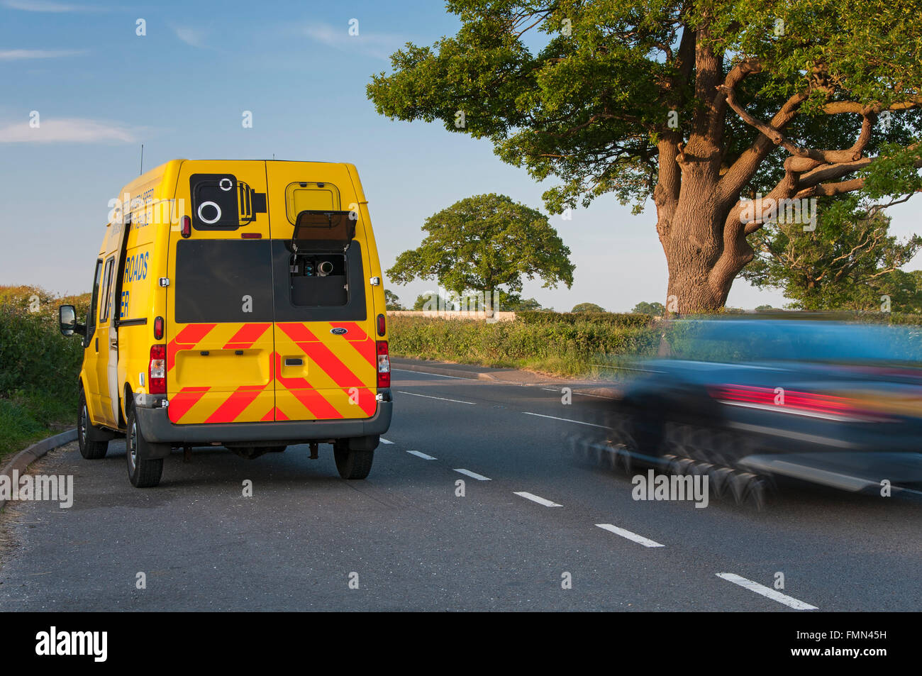 Police Speed Traffic Enforcement Van & Speeding Traffic, Cheshire, England, UK Stock Photo