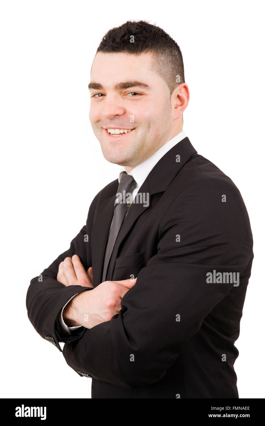 Happy young business man isolated on white background Stock Photo - Alamy