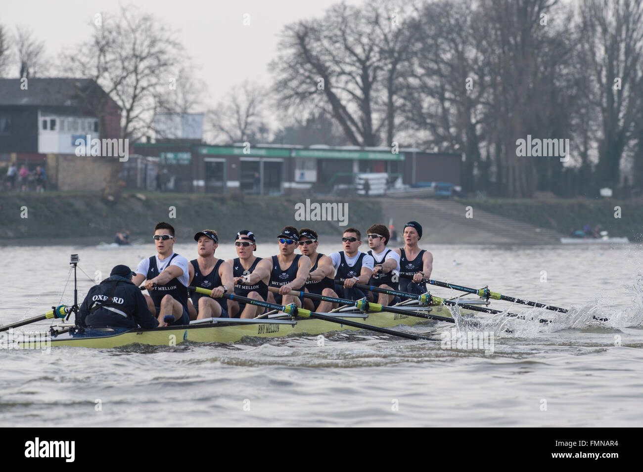 UK. 12th March, 2016. Boat Race Final Fixtures prior to the Boat Race.  Oxford University Boat Club v Leander.  OUBC:, B) Georgy McKirdy, 2) James White, 3) Morgan Gerlak, 4) Joshua Bugajski, 5) Leo Carrington, 6) Jørgen Tveit, 7) Jamie Cook, S) Nik Hazell, C) Sam Collier,  Leander:, B)  Chris Boddy, 2)  Tom Ford, 3)  Barney Stentiford, 4)  Adam Neill, 5)  Cameron Buchan, 6)  Phil Congdon, 7)  Tim Clarke, S)  George Rossiter, C)  Phelan Hill, Credit:  Duncan Grove/Alamy Live News Stock Photo