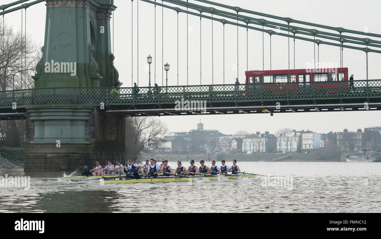 UK. 12th March, 2016. Boat Race Final Fixtures prior to the Boat Race.  Oxford University Boat Club v Leander.  OUBC:, B) Georgy McKirdy, 2) James White, 3) Morgan Gerlak, 4) Joshua Bugajski, 5) Leo Carrington, 6) Jørgen Tveit, 7) Jamie Cook, S) Nik Hazell, C) Sam Collier,  Leander:, B)  Chris Boddy, 2)  Tom Ford, 3)  Barney Stentiford, 4)  Adam Neill, 5)  Cameron Buchan, 6)  Phil Congdon, 7)  Tim Clarke, S)  George Rossiter, C)  Phelan Hill, Credit:  Duncan Grove/Alamy Live News Stock Photo