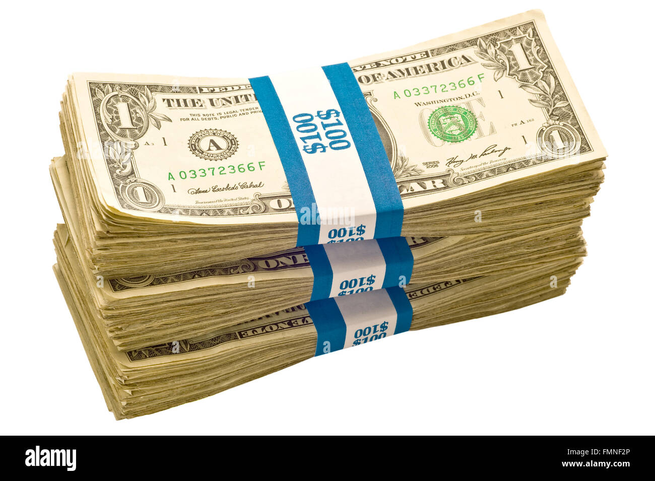 Three Bundles of One Dollar Notes Stock Photo