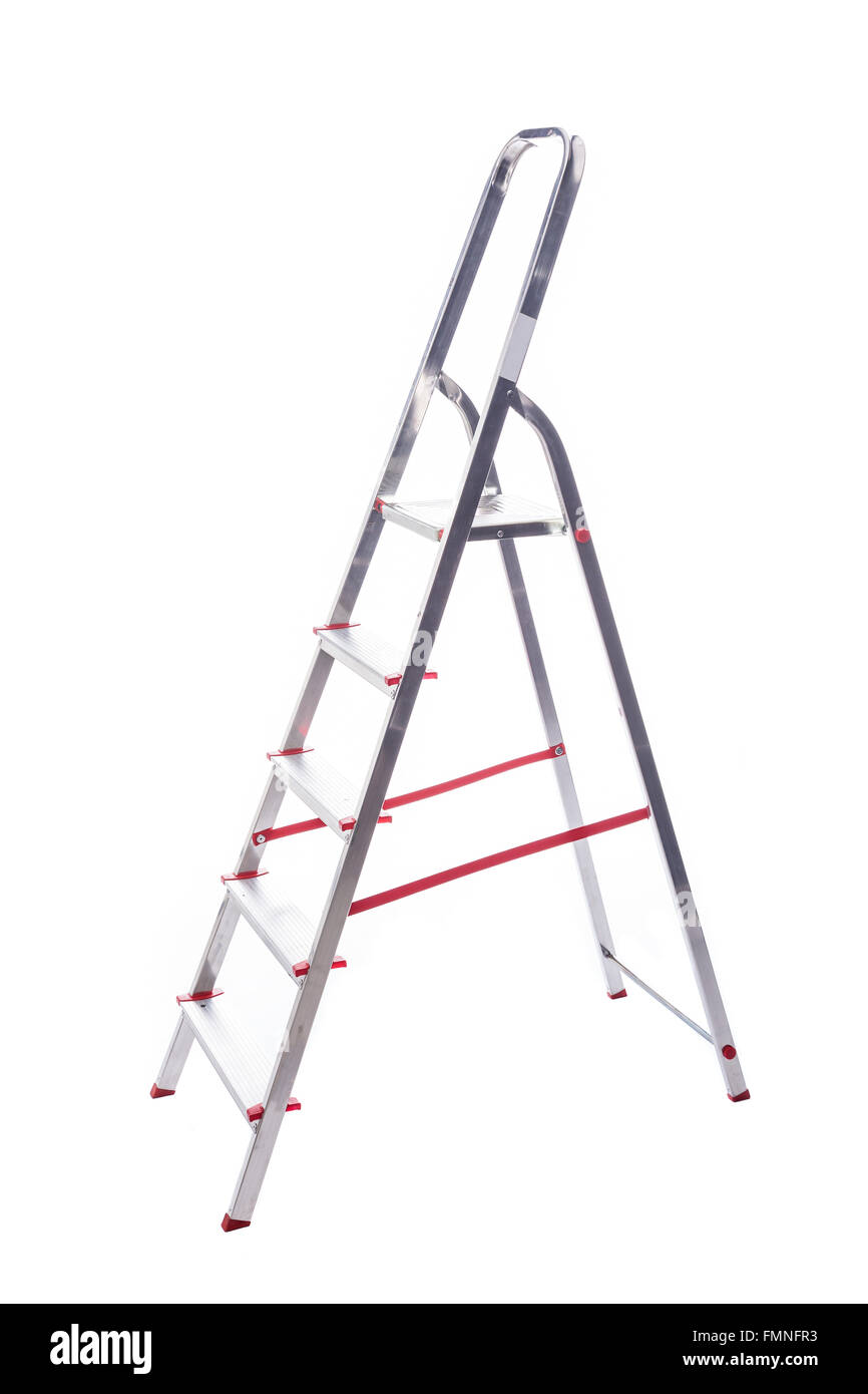 Aluminum ladder isolated on white background Stock Photo