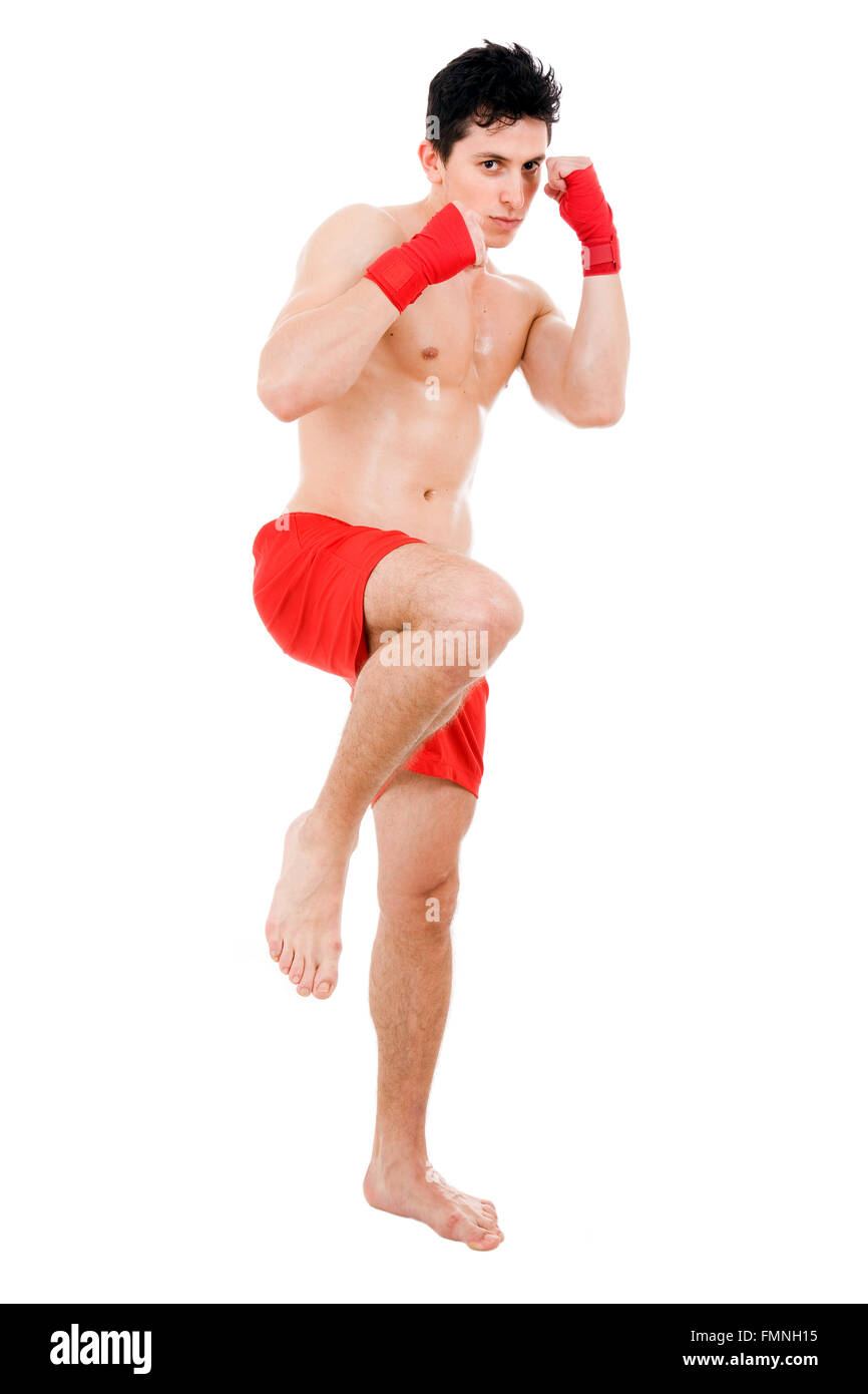 Young MMA fighter full length, isolated on white Stock Photo