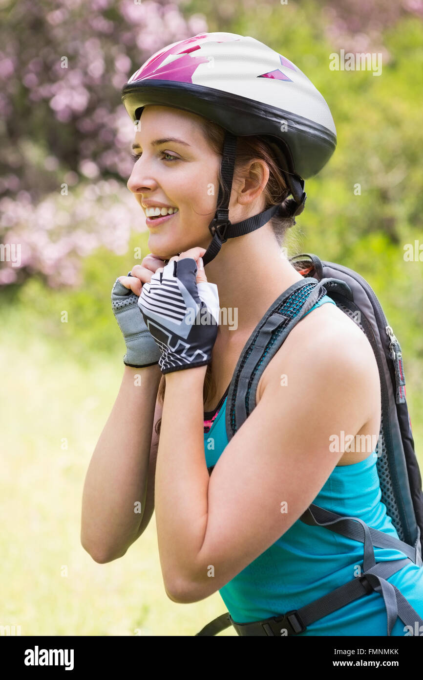 Woman wearing a helmet hi-res stock photography and images - Alamy
