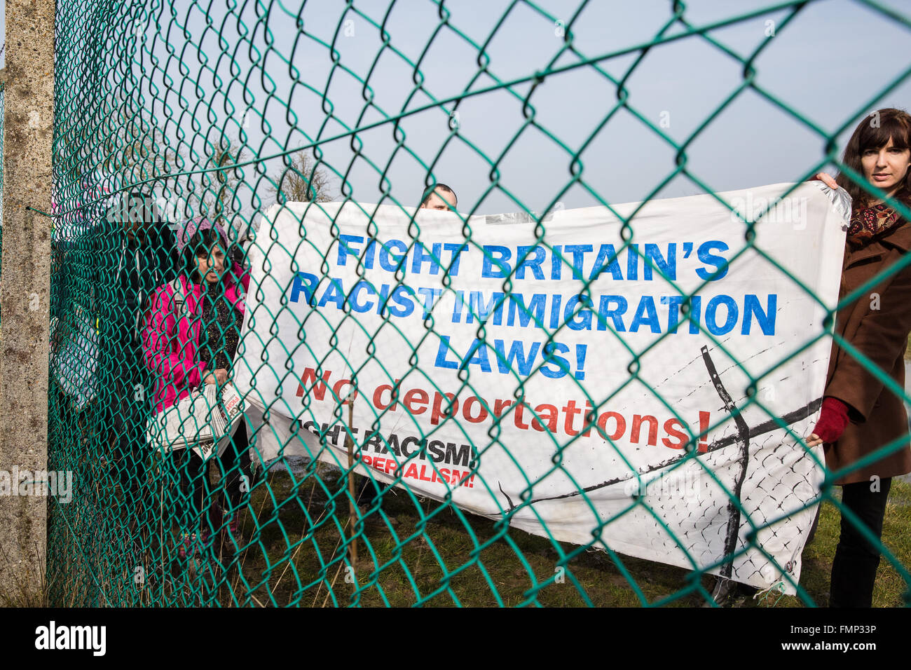 Milton Ernest, UK. 12th March, 2016. Campaigners against immigration detention outside Yarl’s Wood Immigration Removal Centre in Bedfordshire. Credit:  Mark Kerrison/Alamy Live News Stock Photo