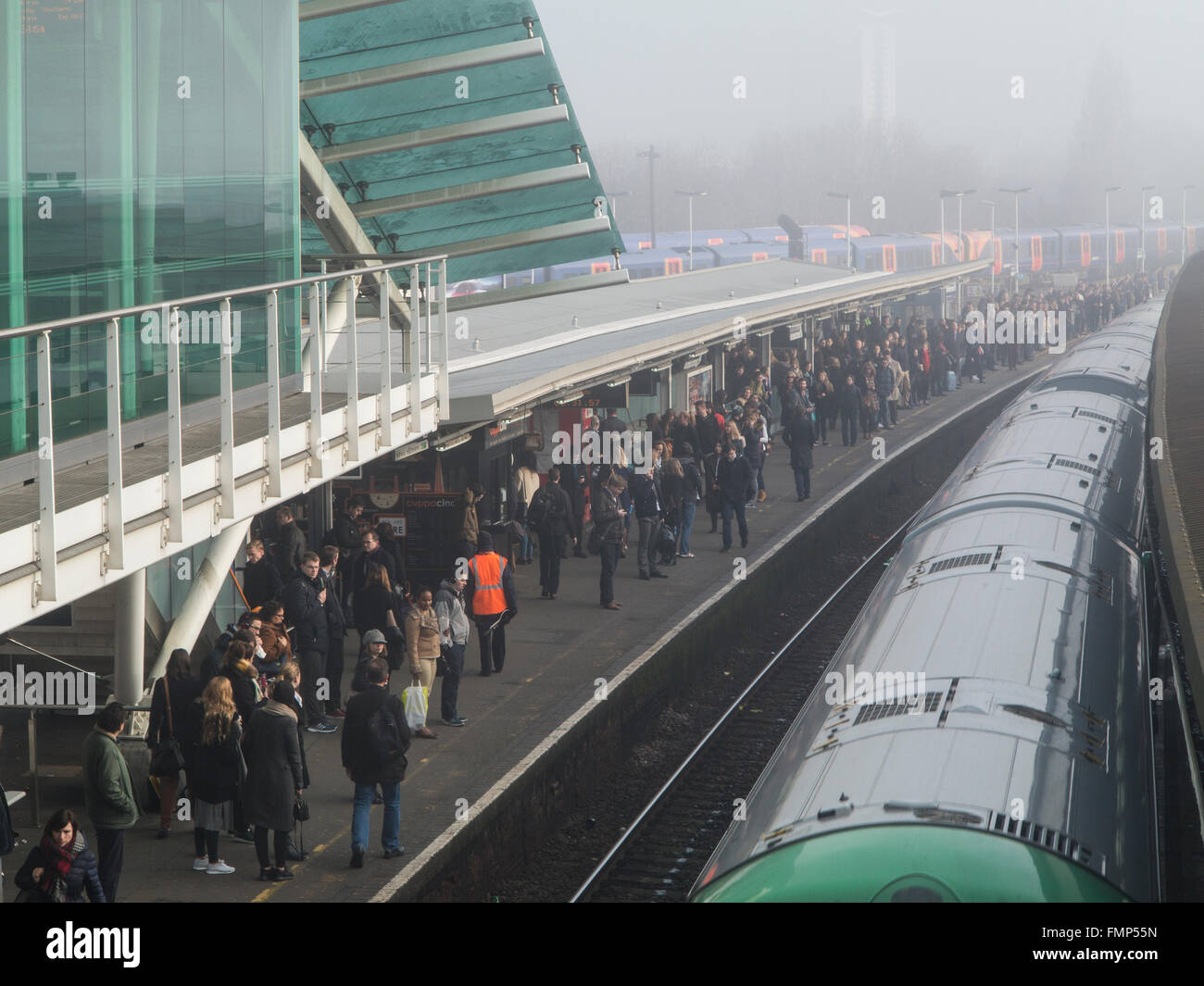 Crowded train platform Stock Photo