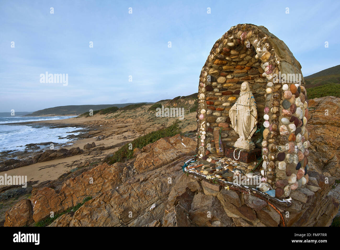Memorial on the beach of Portu Maga, Costa Verde, Sardinia, Italy Stock Photo