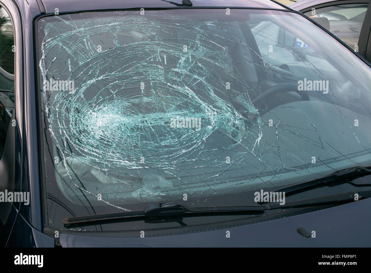 Smashed windshield of a car, Canada Stock Photo