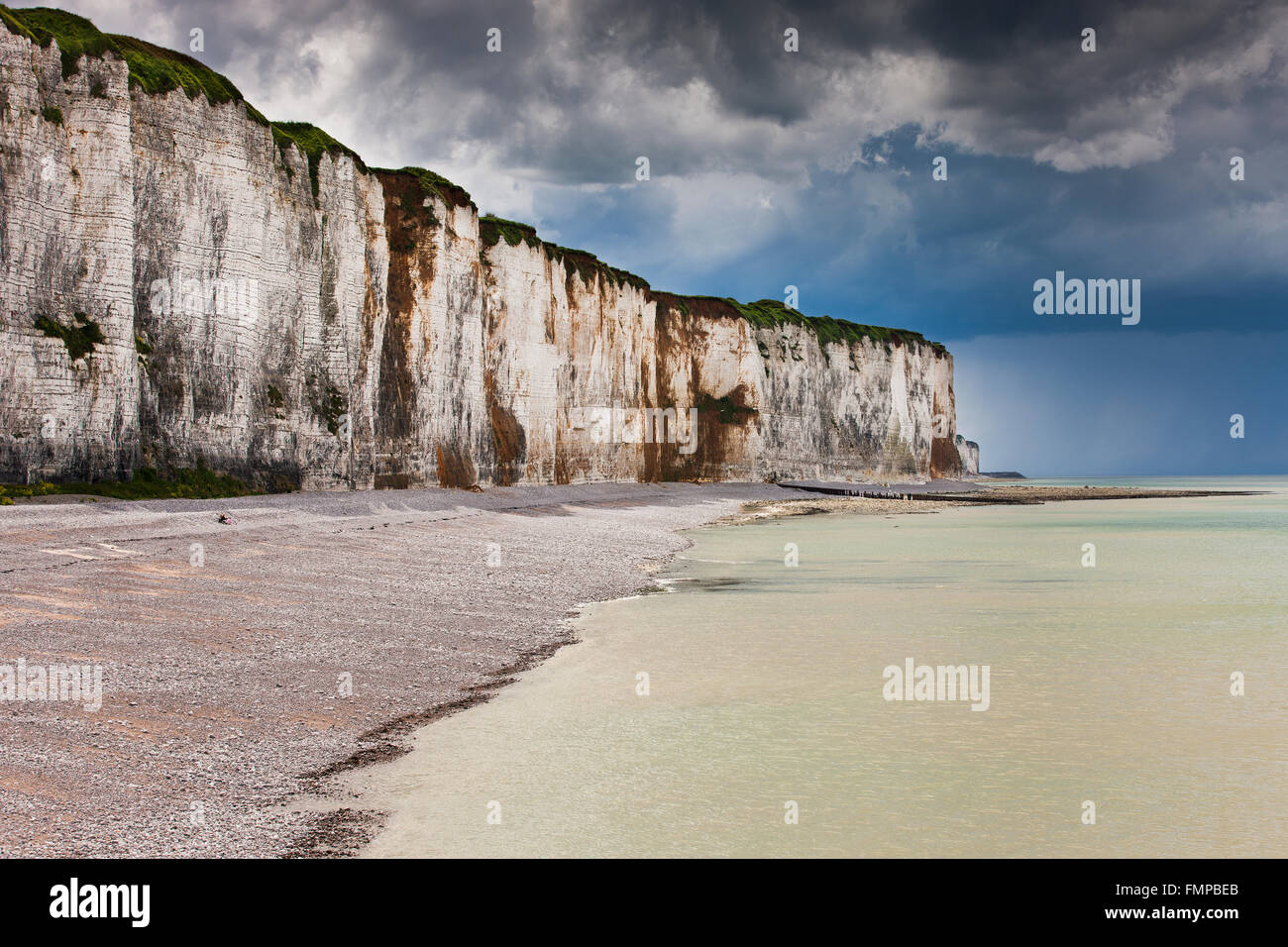 Storm clouds over chalk cliffs on the coast near Saint-Valery-en-Caux, Département Seine-Maritime, Normandy, France Stock Photo