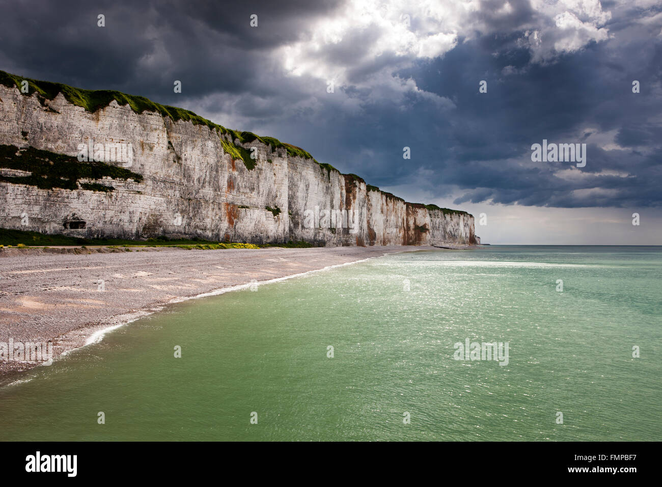 Storm clouds over chalk cliffs on the coast near Saint-Valery-en-Caux, Département Seine-Maritime, Normandy, France Stock Photo