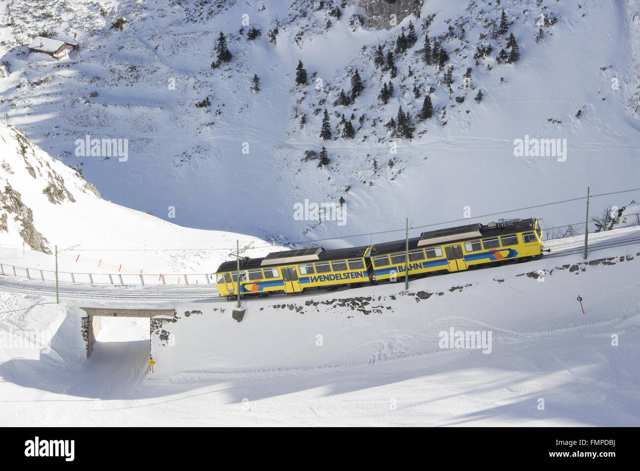 Wendelstein Rack Railway, mountain railway in winter, Wendelstein mountain, Upper Bavaria, Bavaria, Germany Stock Photo