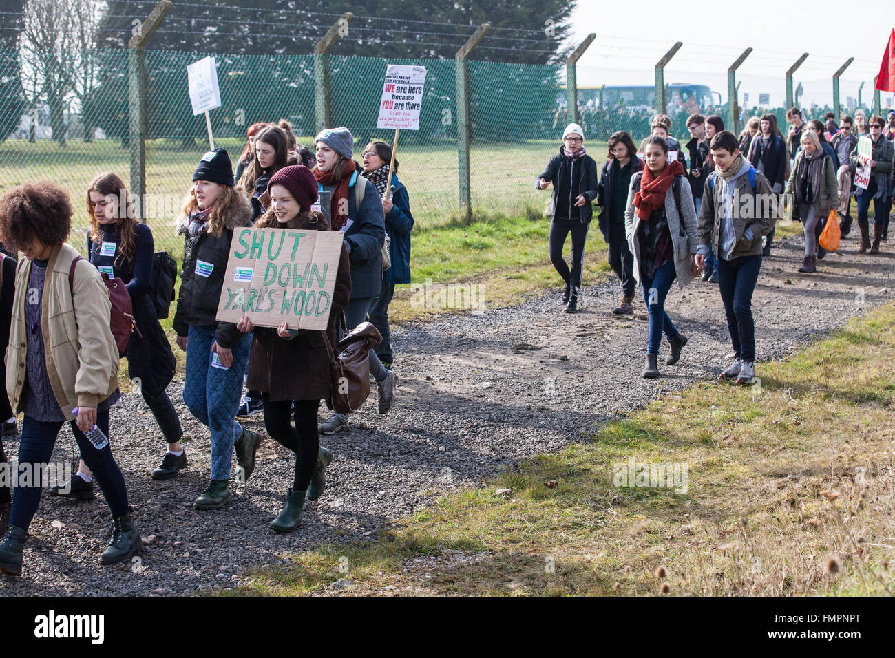 Milton Ernest, UK. 12th March, 2016. Campaigners against immigration detention call for the closure of Yarl’s Wood Immigration Removal Centre in Bedfordshire. Credit:  Mark Kerrison/Alamy Live News Stock Photo