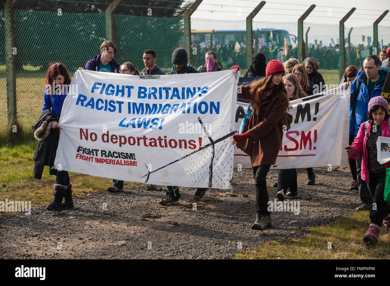 Milton Ernest, UK. 12th March, 2016. Campaigners against immigration detention attend a protest outside Yarl’s Wood Immigration Removal Centre in Bedfordshire. Credit:  Mark Kerrison/Alamy Live News Stock Photo